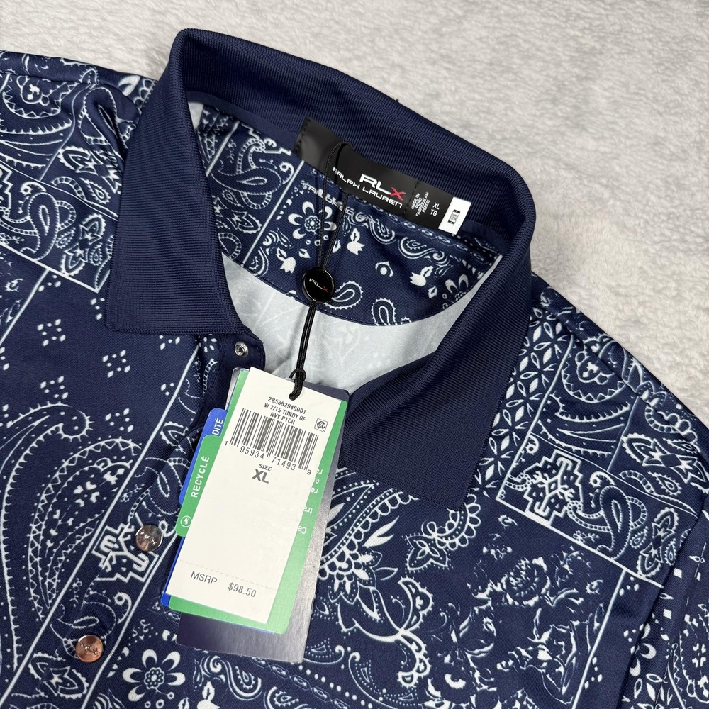 Ralph Lauren Men's Navy and White Paisley Polo Shirt